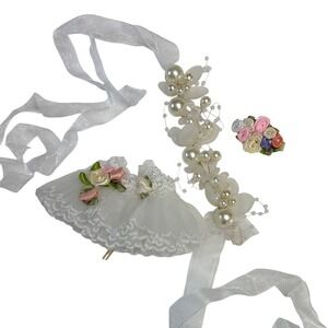 Labubu Bridal Set Veil Headband Bouquet Mini Doll Accessories Holiday Gift NEW